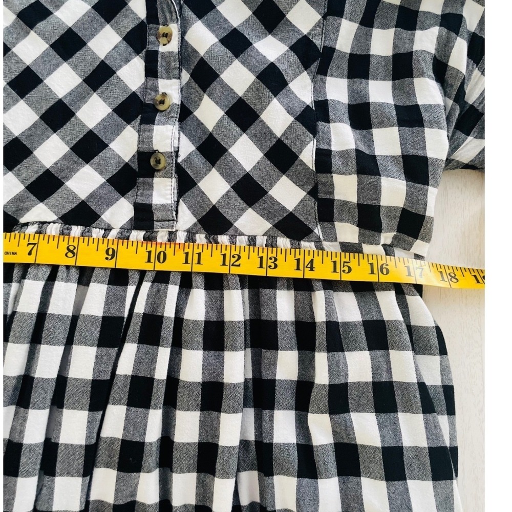 Downeast Black White Gingham Plaid Babydoll Dress Ruffle Sleeve Pockets Size L - Picture 11 of 16